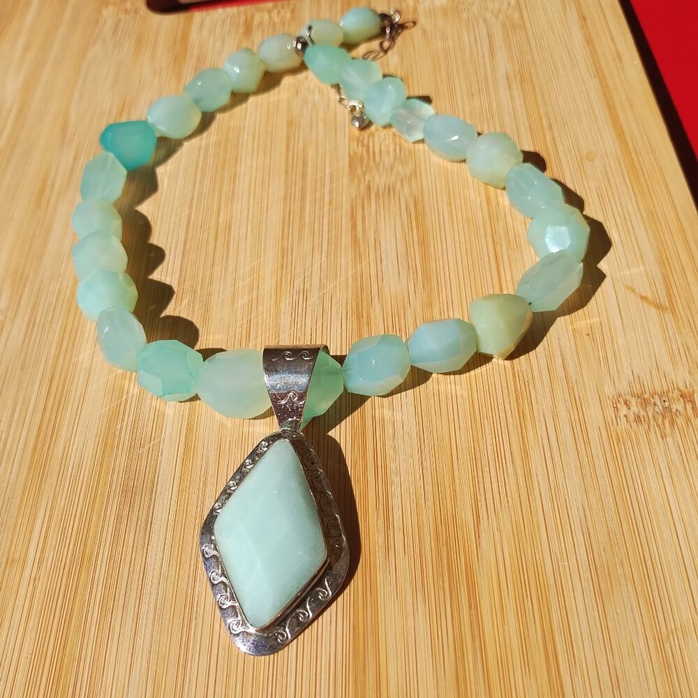 Jay King DTR beautiful aqua stone necklace with milky aquamarine? pendant 925 St - Picture 3 of 5
